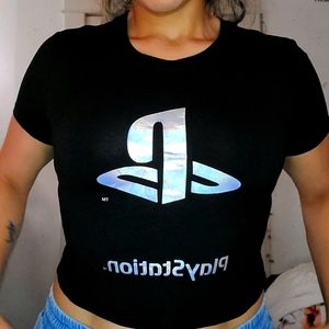 Playstation crop tee with holographic logo